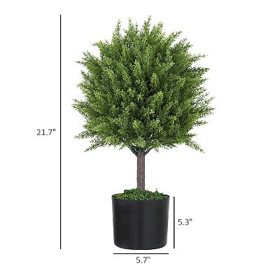HOMCOM Set of 2 Decorative Artificial Plants, Cedar Topiary Trees in Pots