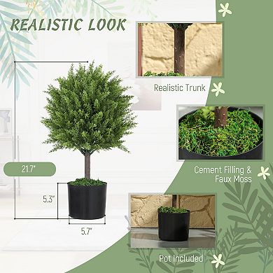 HOMCOM Set of 2 Decorative Artificial Plants, Cedar Topiary Trees in Pots