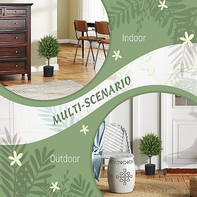 HOMCOM Set of 2 Decorative Artificial Plants, Cedar Topiary Trees in Pots