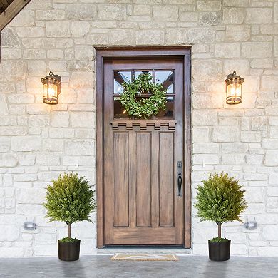 HOMCOM Set of 2 Decorative Artificial Plants, Cedar Topiary Trees in Pots