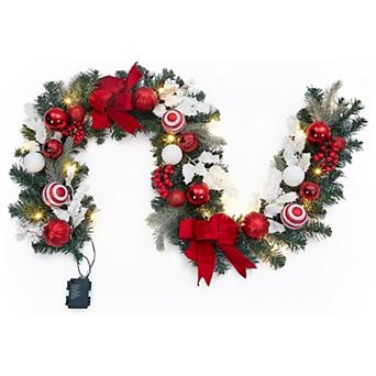 6 Ft Pre-Lit Christmas Garland with Timer for Mantle Staircase Table Indoor Outdoor Decoration