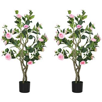 HOMCOM Set of 2 Decorative Artificial Plants, Fake Plants for Decor