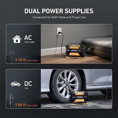 AstroAI 150PSI Tire Inflator Portable Air Compressor Pump 12V DC/110V AC with Dual Metal Motors