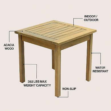 Archer 18.9" Modern Classic Square Slatted Solid Acacia Wood Indoor/Outdoor Adirondack Side Table