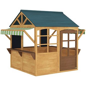 Qaba Outdoor Playhouse, Foldable Wooden Kids Cottage