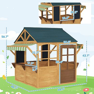 Qaba Outdoor Playhouse, Foldable Wooden Kids Cottage