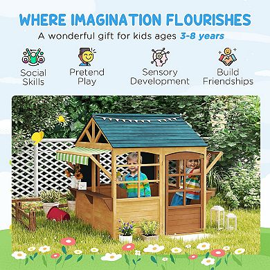 Qaba Outdoor Playhouse, Foldable Wooden Kids Cottage
