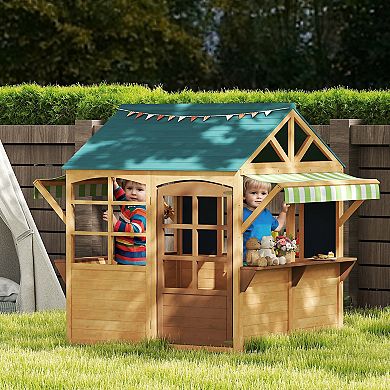Qaba Outdoor Playhouse, Foldable Wooden Kids Cottage