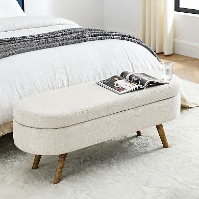 Ottoman Oval Storage Bench,Rubber Wood Legs, Beige(43.5"x16"x16")