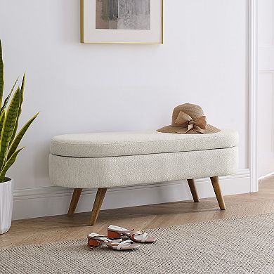 Ottoman Oval Storage Bench,Rubber Wood Legs, Beige(43.5"x16"x16")