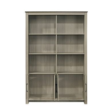 Nena Bookcase with 6 Shelves and 4 Cabinet Doors, Gray Wood 71 Inch