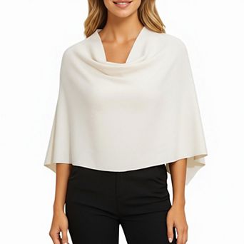 Women's Knit Shoulder Wrap with Draped Neckline and Asymmetrical Hem 25.5in