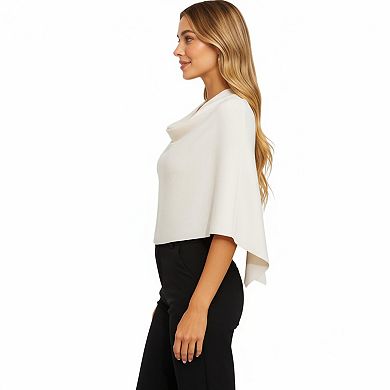 Women's Knit Shoulder Wrap with Draped Neckline and Asymmetrical Hem 25.5in