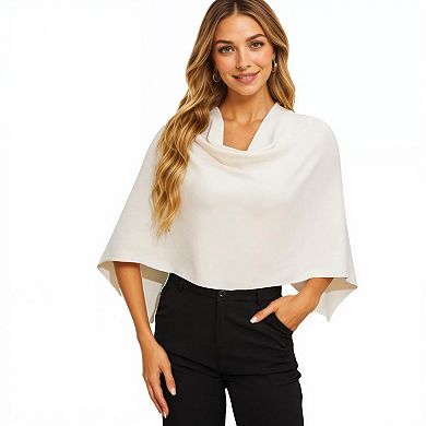 Women's Knit Shoulder Wrap with Draped Neckline and Asymmetrical Hem 25.5in