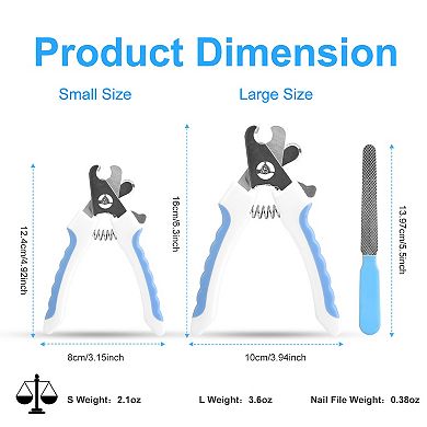 Dog & Cat Nail Clippers with Free File Stainless Steel Pet Trimmer for Small to Large Pets