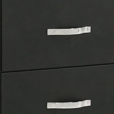 Geny Nightstand, 2 Drawers, Silver Trim and Metal Handles, Black Wood