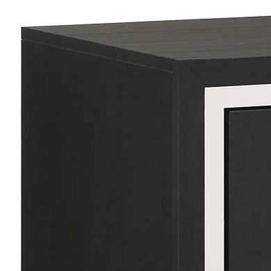 Geny Nightstand, 2 Drawers, Silver Trim and Metal Handles, Black Wood