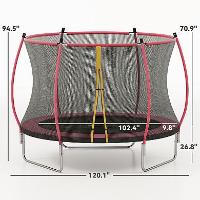 Soozier 10ft Outdoor Trampoline with Net Enclosure, Curved Poles