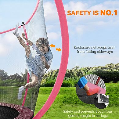 Soozier 10ft Outdoor Trampoline with Net Enclosure, Curved Poles