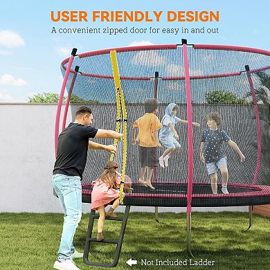 Soozier 10ft Outdoor Trampoline with Net Enclosure, Curved Poles