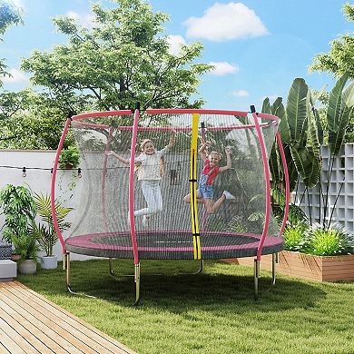 Soozier 10ft Outdoor Trampoline with Net Enclosure, Curved Poles