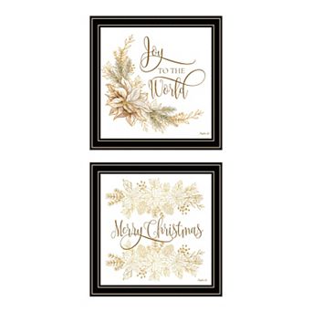 LOVMOR Decor 4U 2 pc Golden Merry Christmas Black Framed Wall Art Mollie B