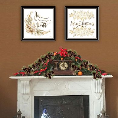 LOVMOR Decor 4U 2 Piece Golden Merry Christmas Black Framed Wall Art Mollie B