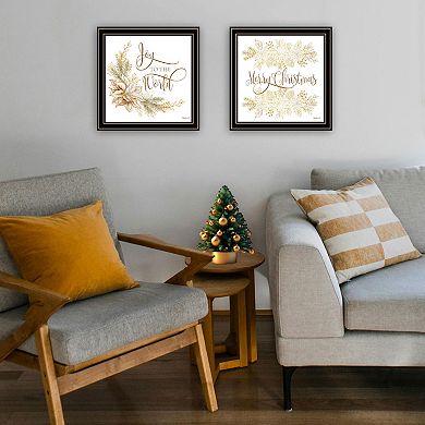 LOVMOR Decor 4U 2 Piece Golden Merry Christmas Black Framed Wall Art Mollie B