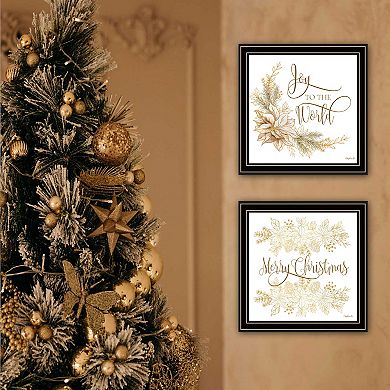 LOVMOR Decor 4U 2 Piece Golden Merry Christmas Black Framed Wall Art Mollie B