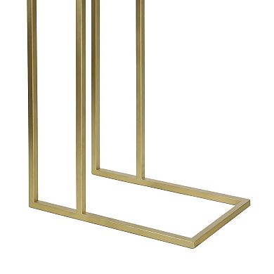 Caius 24.25" Designer Industrial Metal C-Shaped End Table and Side Couch Table with White Marble Top