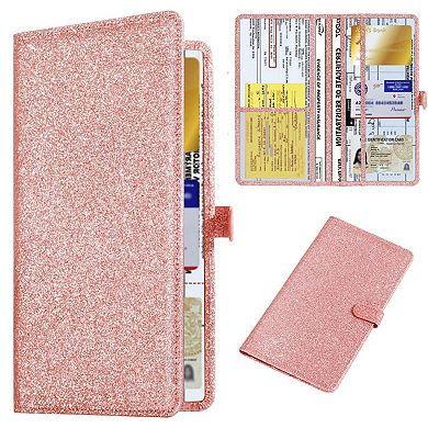 Glitter Travel Document Holder with Multiple Card Slots and Secure Closure 5x0.4x9.5 in
