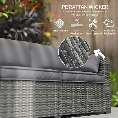 Outsunny 3-Seat Wicker Sofa w/ Side Trays, Outdoor Patio Couch