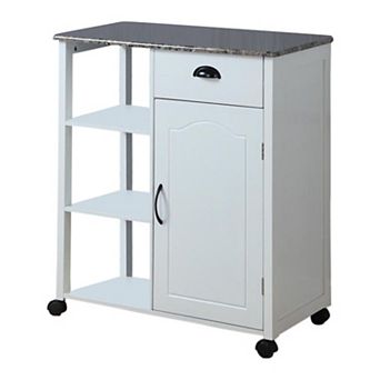 Kings Brand Furniture - White Finish Wood & Marble Vinyl Top Kitchen Storage Cabinet Cart