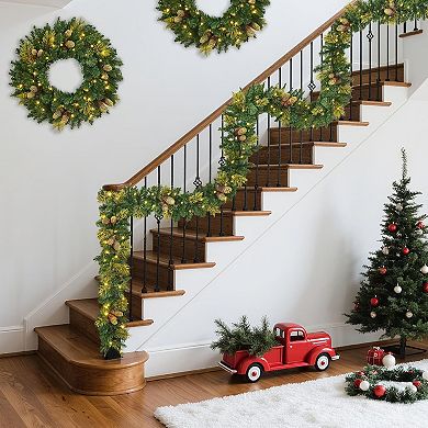 6ft Christmas Decor, Xmas Wreath with LED Pre-Lit, Garland, Wreath, Swags, Xmas Decorations