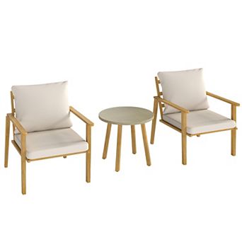 Outsunny 3 pc Patio Set, Wood Effect Metal Bistro Set