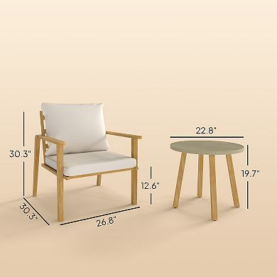 Outsunny 3 Piece Patio Set, Wood Effect Metal Bistro Set