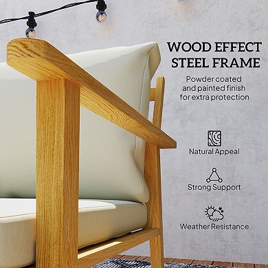 Outsunny 3 Piece Patio Set, Wood Effect Metal Bistro Set