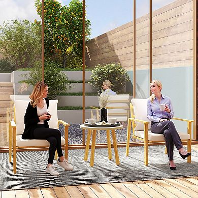 Outsunny 3 Piece Patio Set, Wood Effect Metal Bistro Set