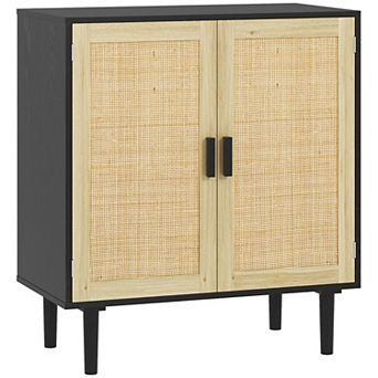 HOMCOM Bohemian Sideboard with 2 Rattan Doors and Shelves