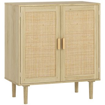 HOMCOM Bohemian Sideboard with 2 Rattan Doors and Shelves