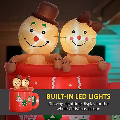 LOVMOR Outsunny 6ft Christmas Inflatable Couple Gingerbread Man Hot Cocoa Mug LED Decor