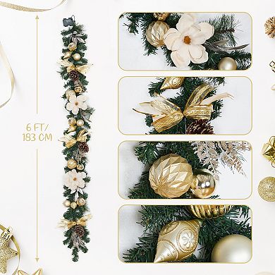 6FT Pre-Lit Christmas Garland, Xmas Garland for Mantle Staircase Table