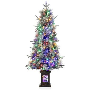 Prelit Artificial Christmas Tree, 4.5ft Frost Tree, Dual Color 8 Modes, 150LED Lights with Elk Box