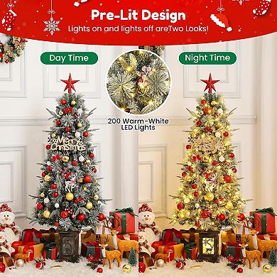 Prelit Artificial Christmas Tree, 4.5ft Frost Tree, Dual Color 8 Modes, 150LED Lights with Elk Box