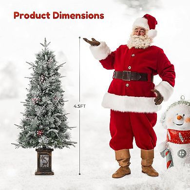 Prelit Artificial Christmas Tree, 4.5ft Frost Tree, Dual Color 8 Modes, 150LED Lights with Elk Box