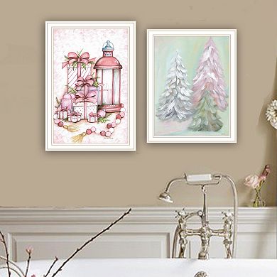 LOVMOR Decor 4U 2 Piece Pink Candy Land Christmas Trees White Framed Wall Art Mary June