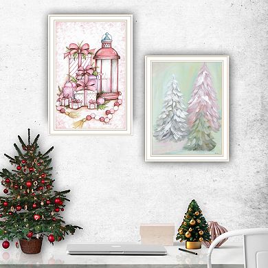 LOVMOR Decor 4U 2 Piece Pink Candy Land Christmas Trees White Framed Wall Art Mary June