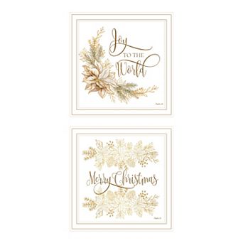 LOVMOR Decor 4U 2 pc Golden Merry Christmas White Framed Wall Art Mollie B