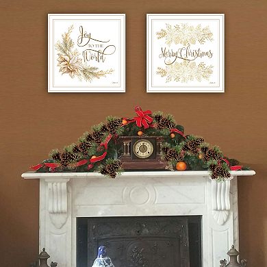 LOVMOR Decor 4U 2 Piece Golden Merry Christmas White Framed Wall Art Mollie B
