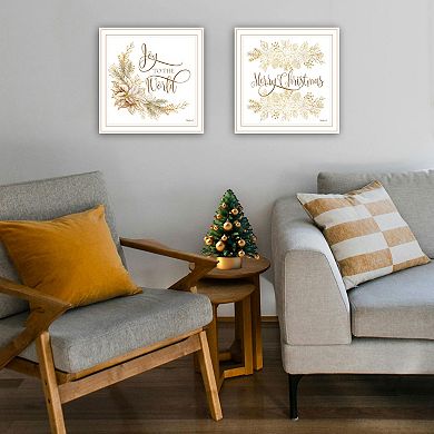LOVMOR Decor 4U 2 Piece Golden Merry Christmas White Framed Wall Art Mollie B